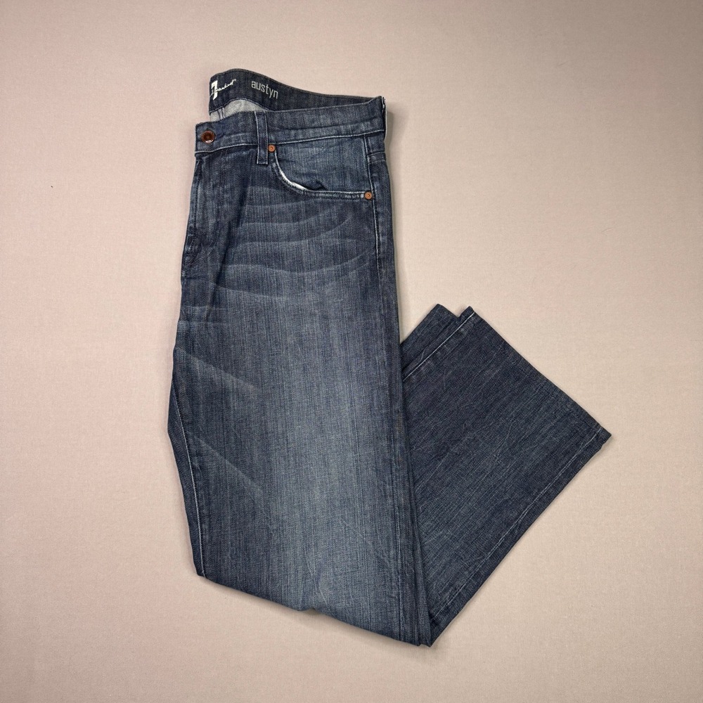 7 For All Mankind Austyn Relaxed Straight Leg Jeans Mens 36 Blue Wash USA Made